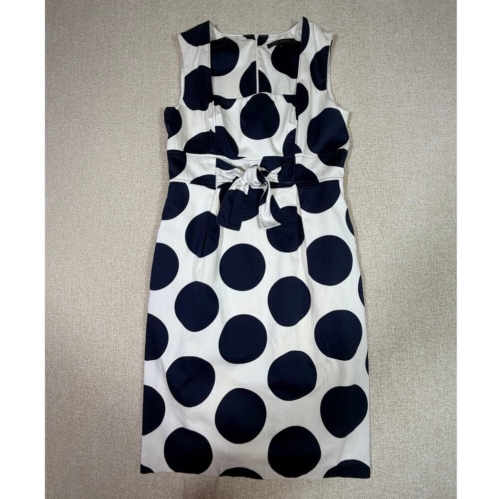 David Meister Women 4 White Blue Polka Dot Tie Waist Coastal Summer Sundress